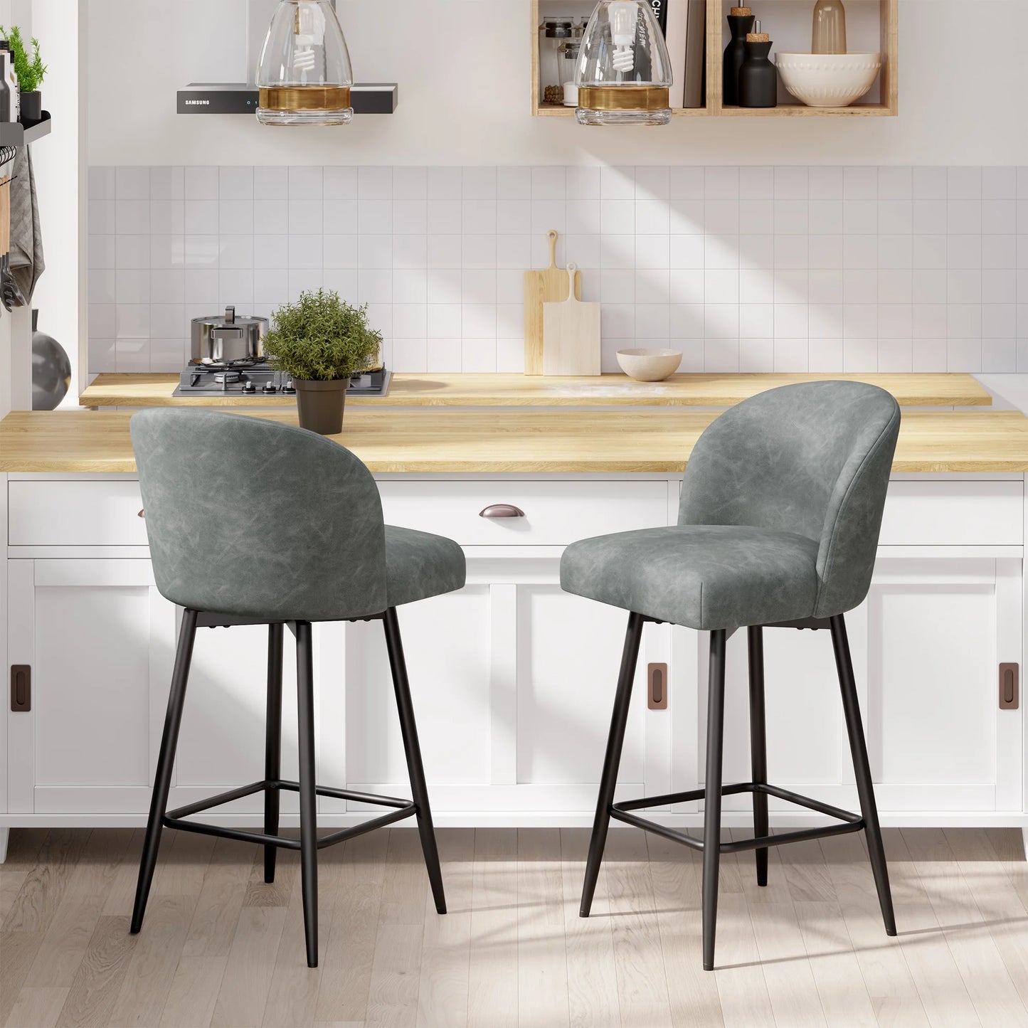 360° Swivel Barstools with Metal Legs