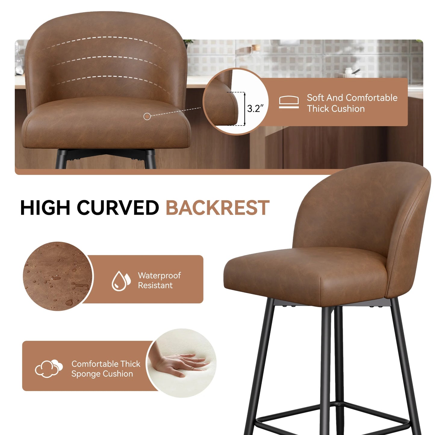 360° Swivel Barstools with Metal Legs