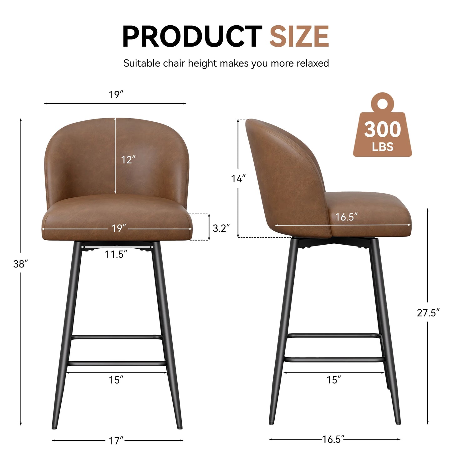 360° Swivel Barstools with Metal Legs
