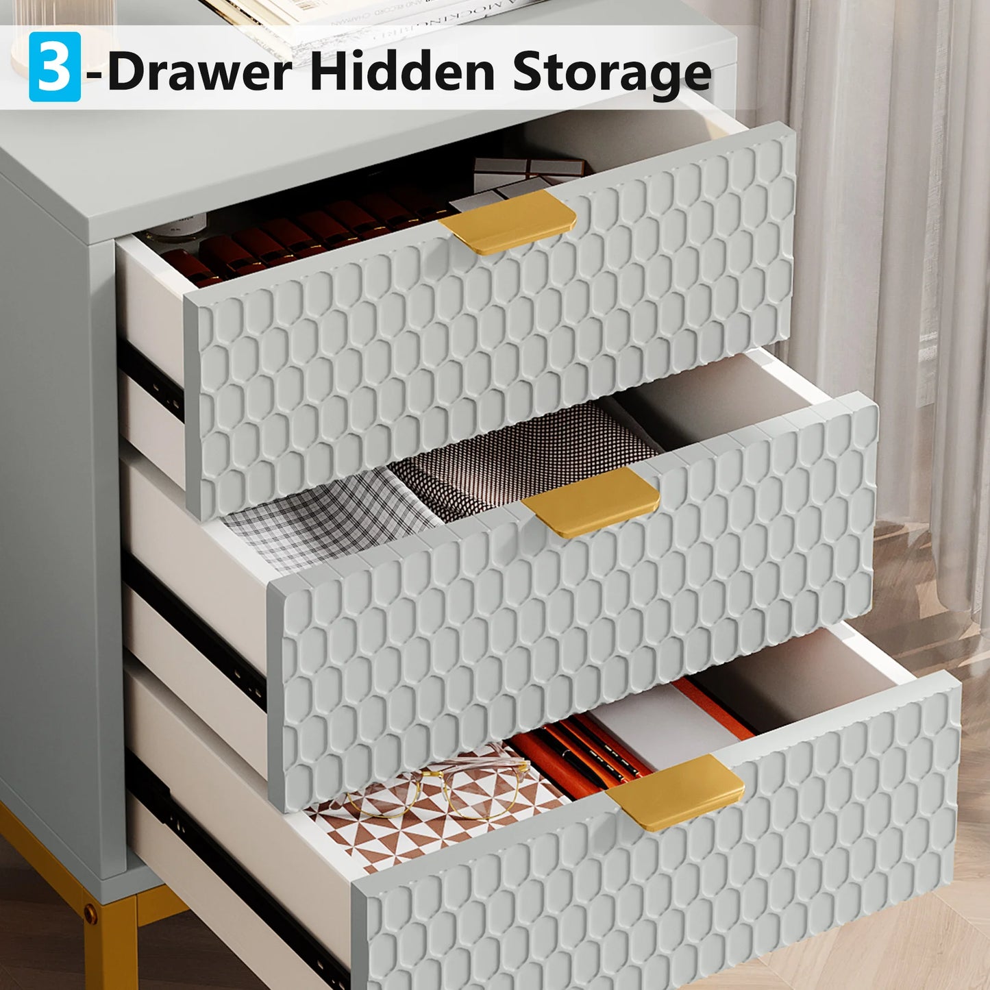Hexagon 3-Drawer Nightstand