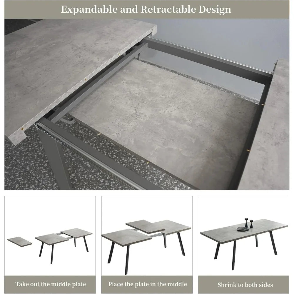 Expandable Dining Table Set – 6-Seater Modern MDF Table with PU Leather Chairs