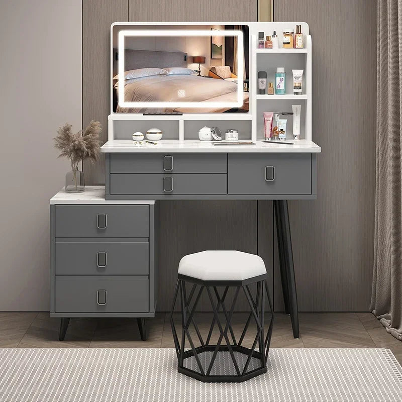 Modern Nordic Vanity Table – Classic Makeup Desk with Mirror & Stool