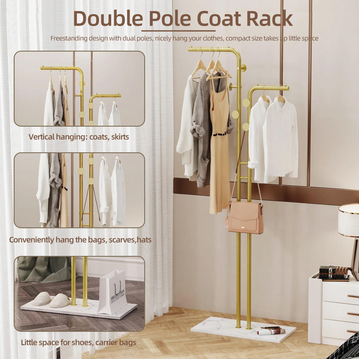 Heavy Duty Dual-Pole Clothes Rack with Stone Base