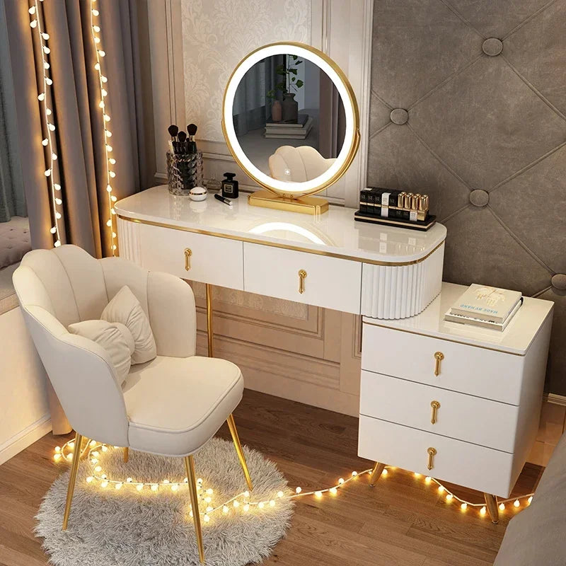 Adjustable Modern Vanity Table – Elegant European Makeup Desk with Mirror & Stool