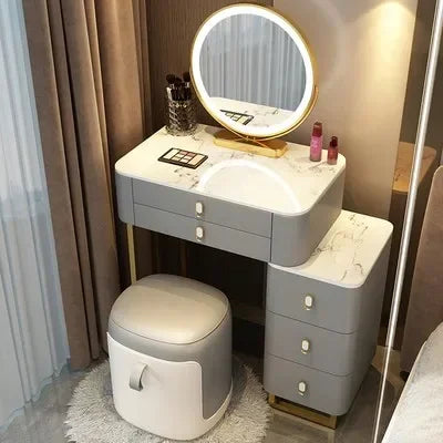Simple Nordic Vanity Table – Classic Makeup Desk with Mirror & Stool