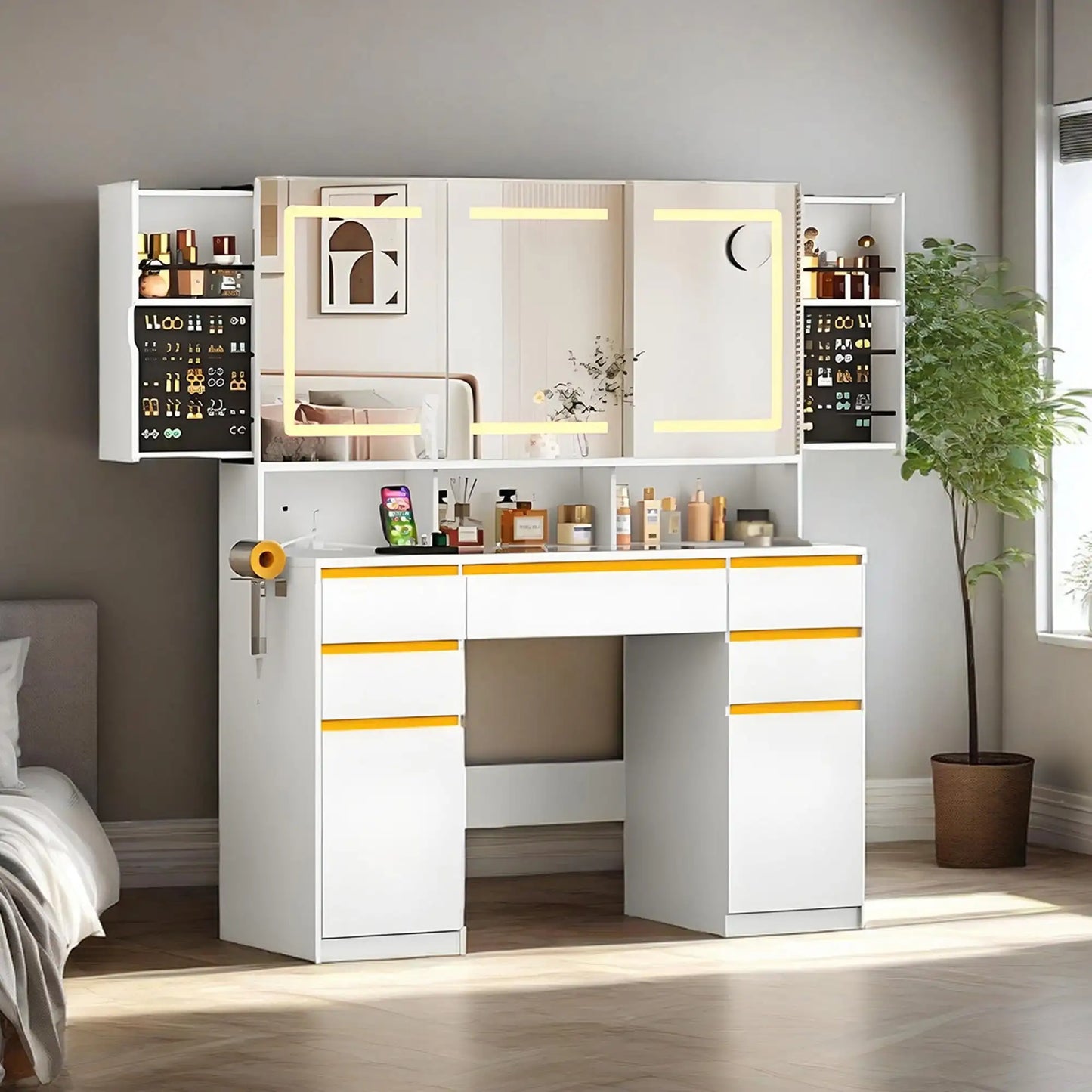 White Lighted Vanity Desk
