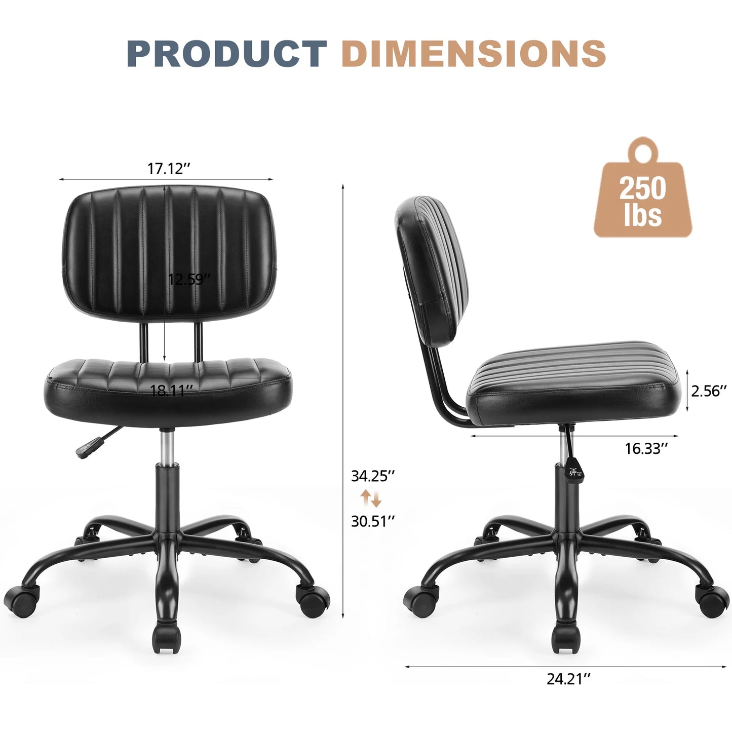 Armless Office Desk Chair with Lumbar Support
