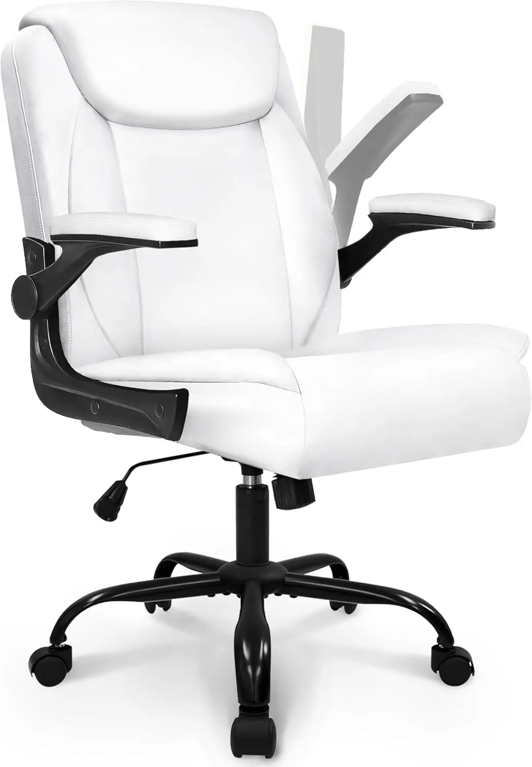 Ergonomic Leather Office Chair with Flip-Up Arms