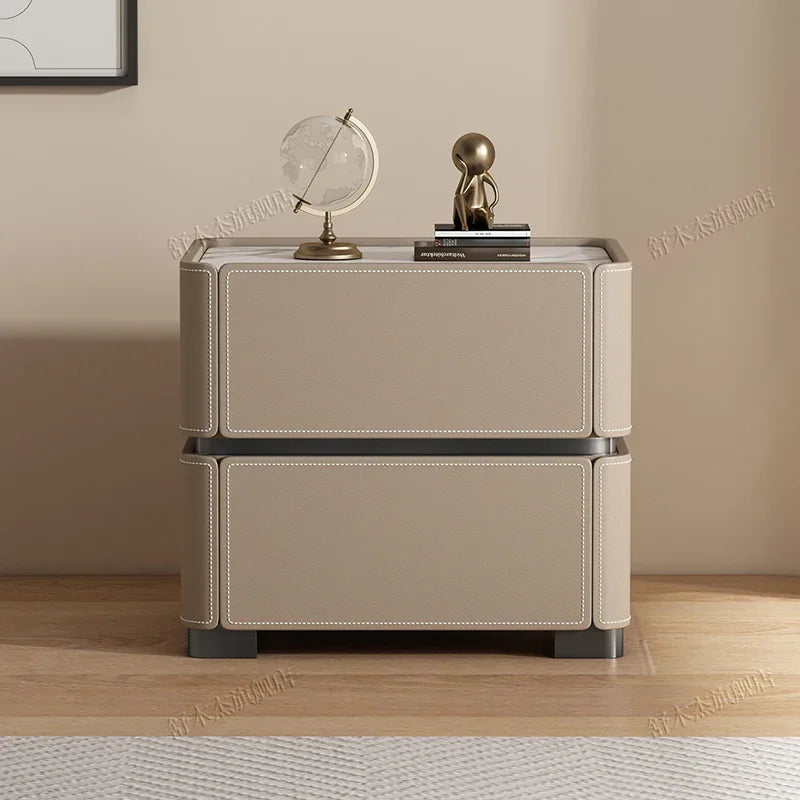 Italian Luxury Nightstand – Modern Wood and Leather Bedside Table with Storage Drawers