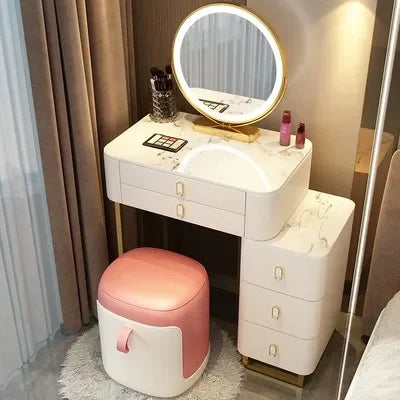 Simple Nordic Vanity Table – Classic Makeup Desk with Mirror & Stool