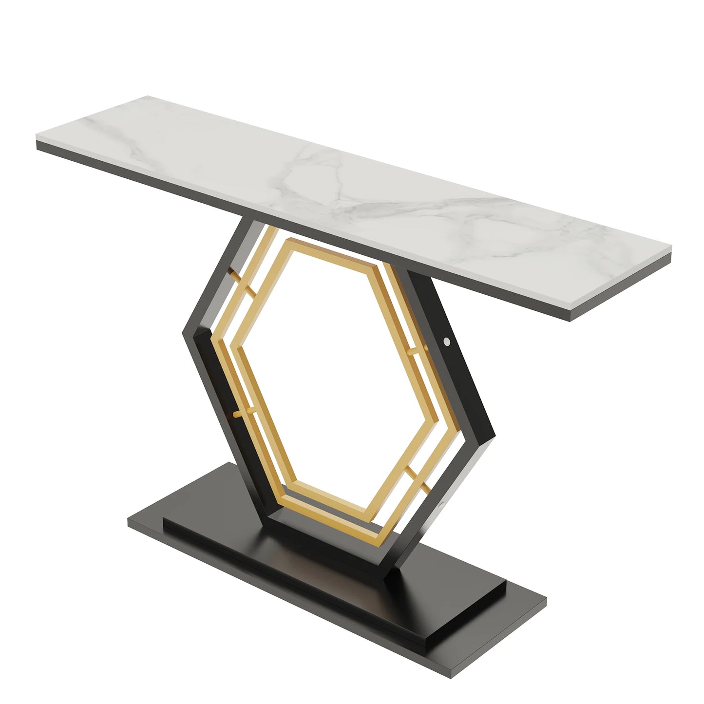 Marble Console Table with Geometric Base