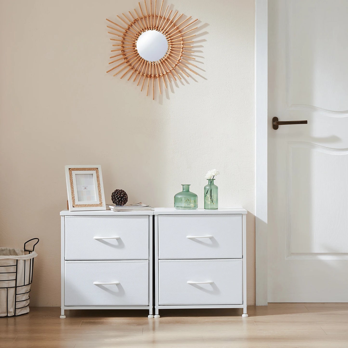 Set of 2 Living Room Cabinets with Fabric Drawers