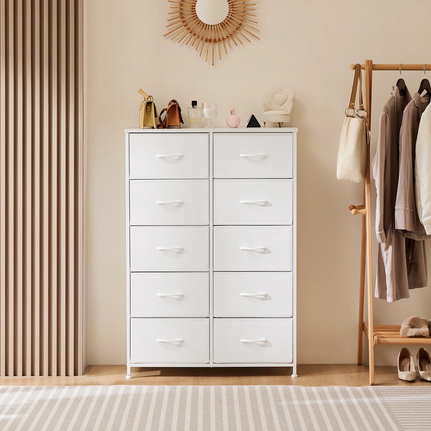 10-Drawer Bedside Table with Steel Frame