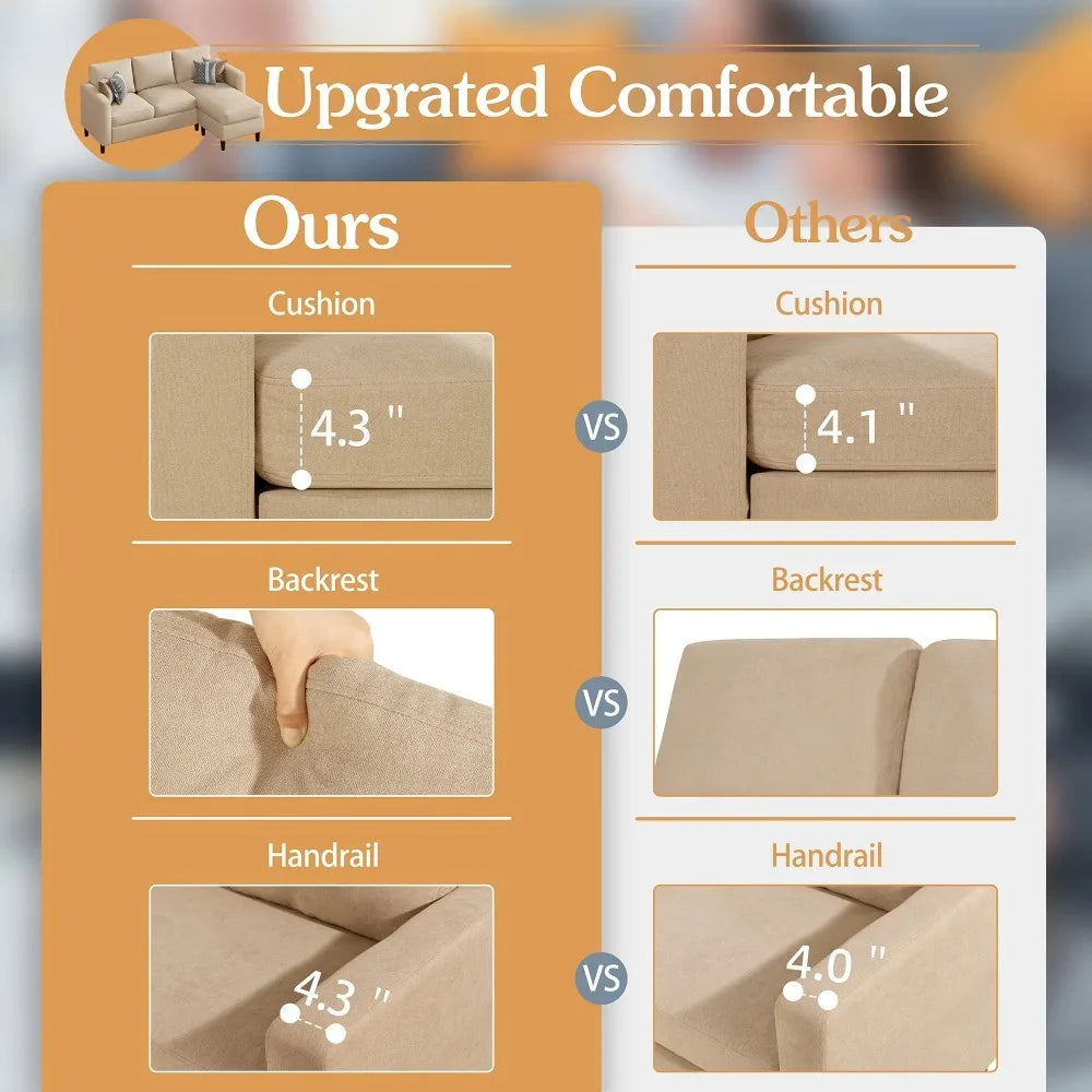 Compact L-Shaped Linen Sofa