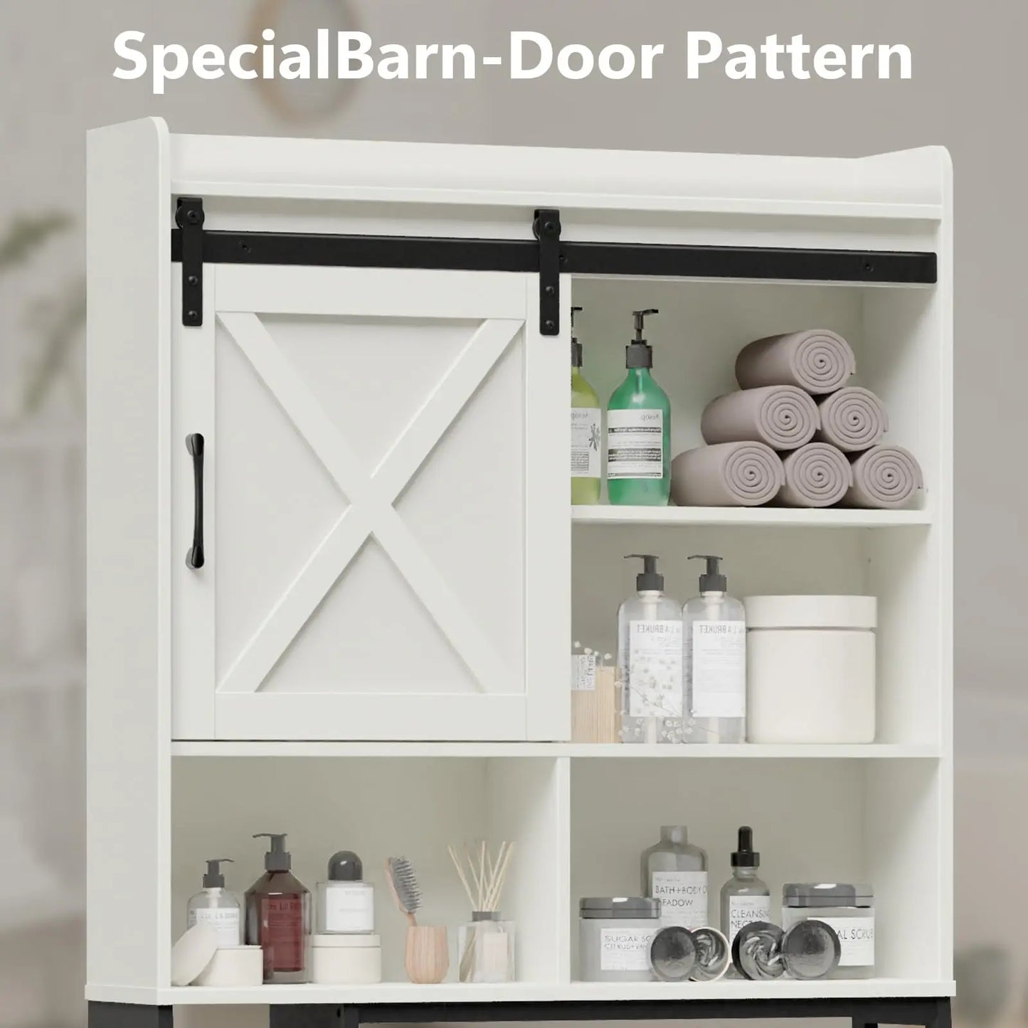 Over The Toilet Storage Cabinet with Sliding Barn Door