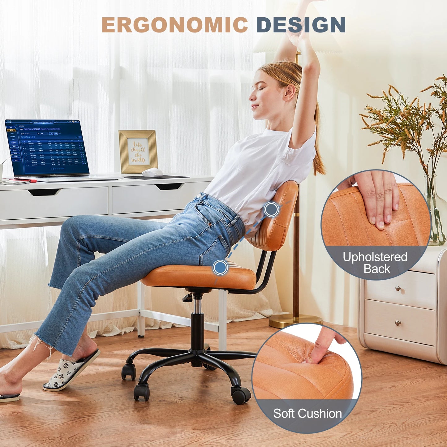 Armless Office Desk Chair with Lumbar Support