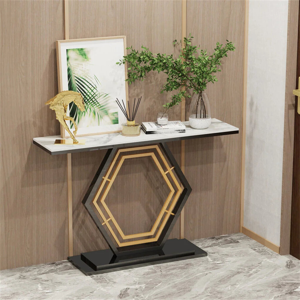 Marble Console Table with Geometric Base