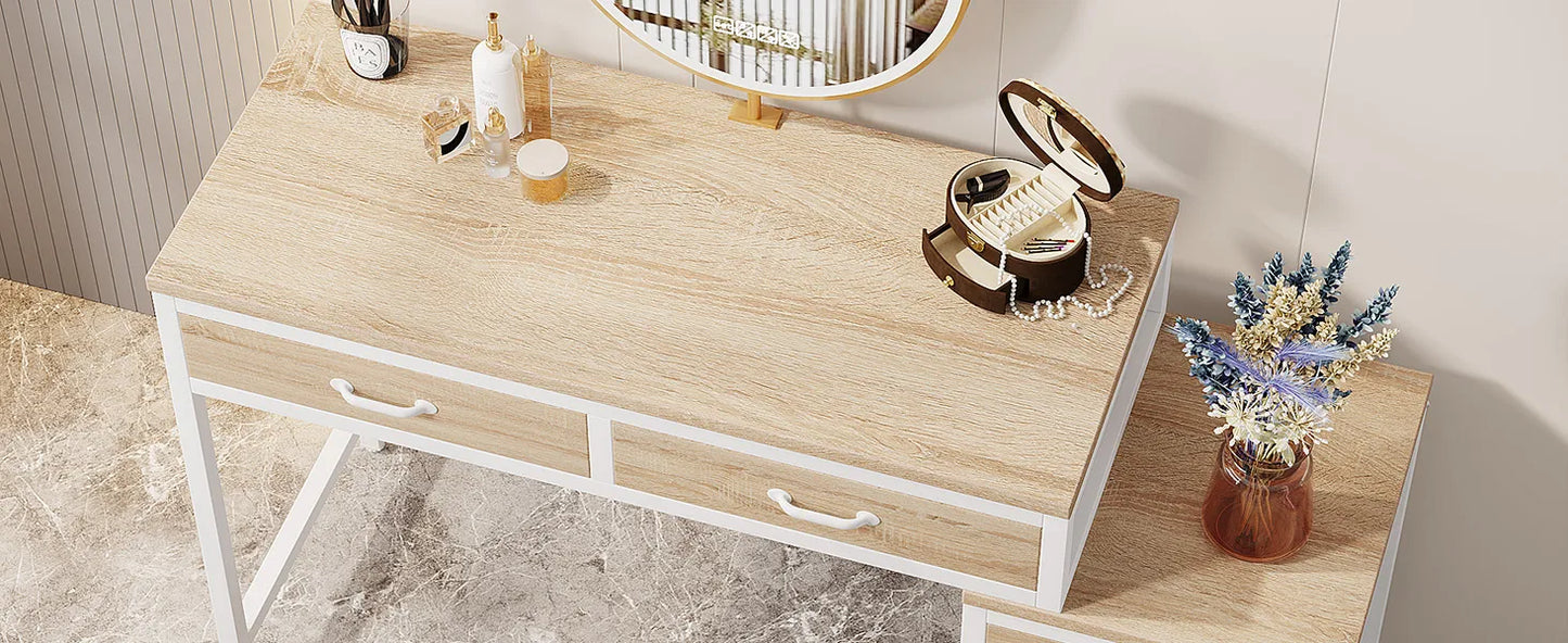 Walnut 5‑Drawer Vanity Desk