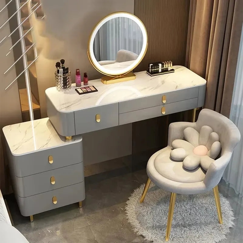 Modern Nordic Vanity Table – Elegant Pine Wood Makeup Desk with Mirror & Stool