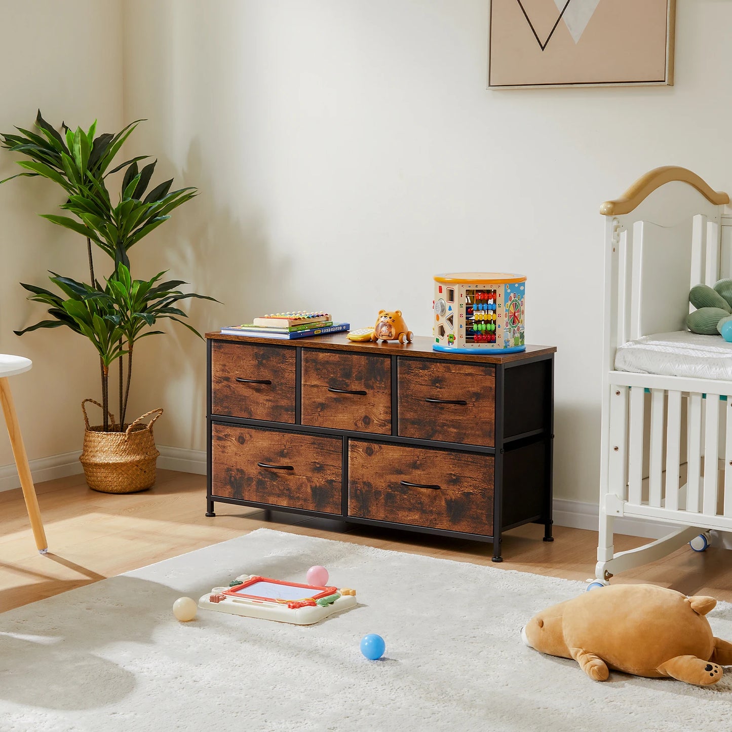 Living Room Display Cabinet with 5 Fabric Drawers