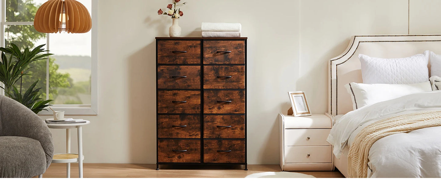10-Drawer Bedside Table with Steel Frame