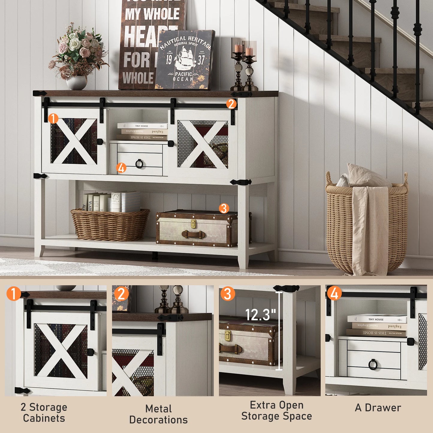 Entryway table with two doors and a 46-inch console table