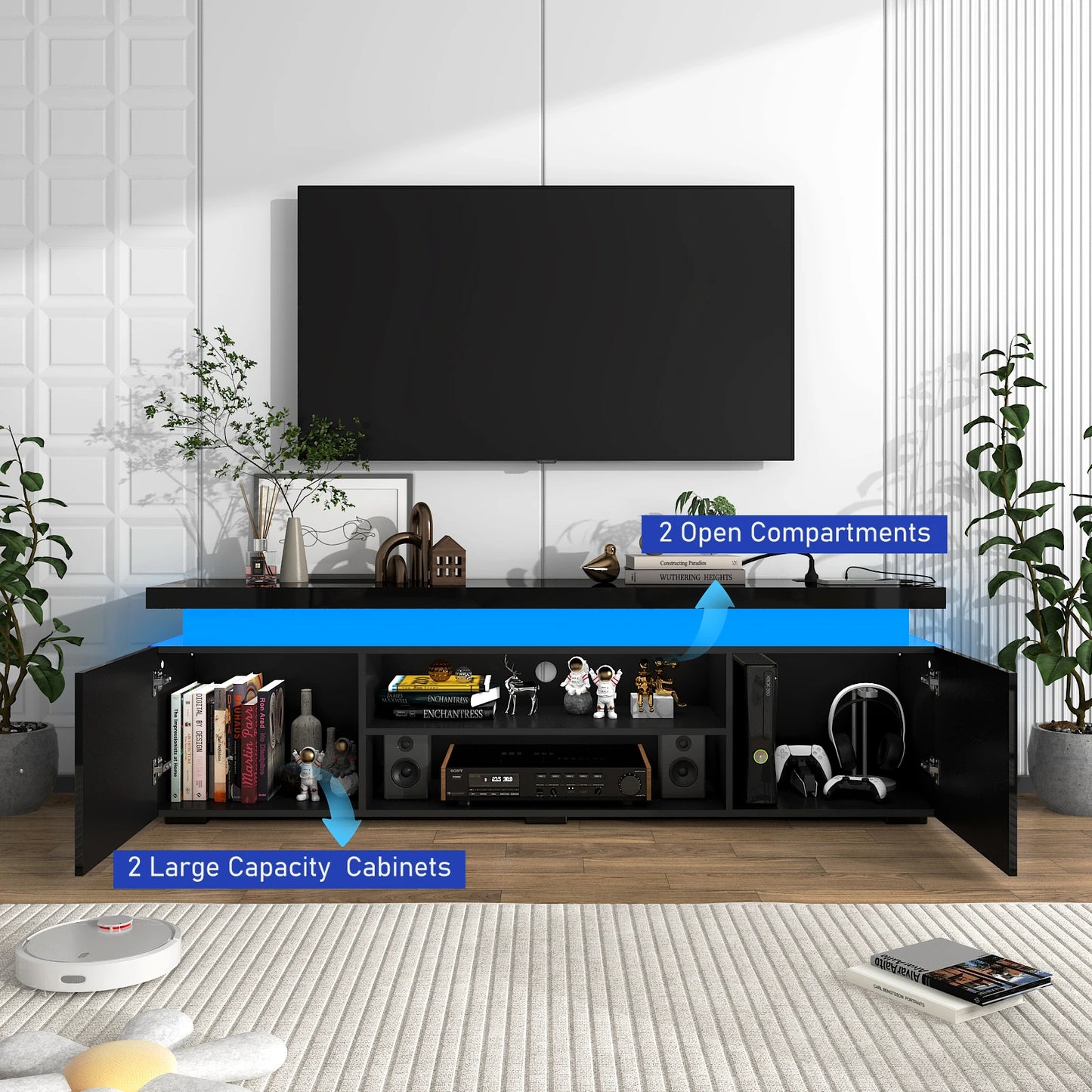 Glossy TV cabinet with power outlet