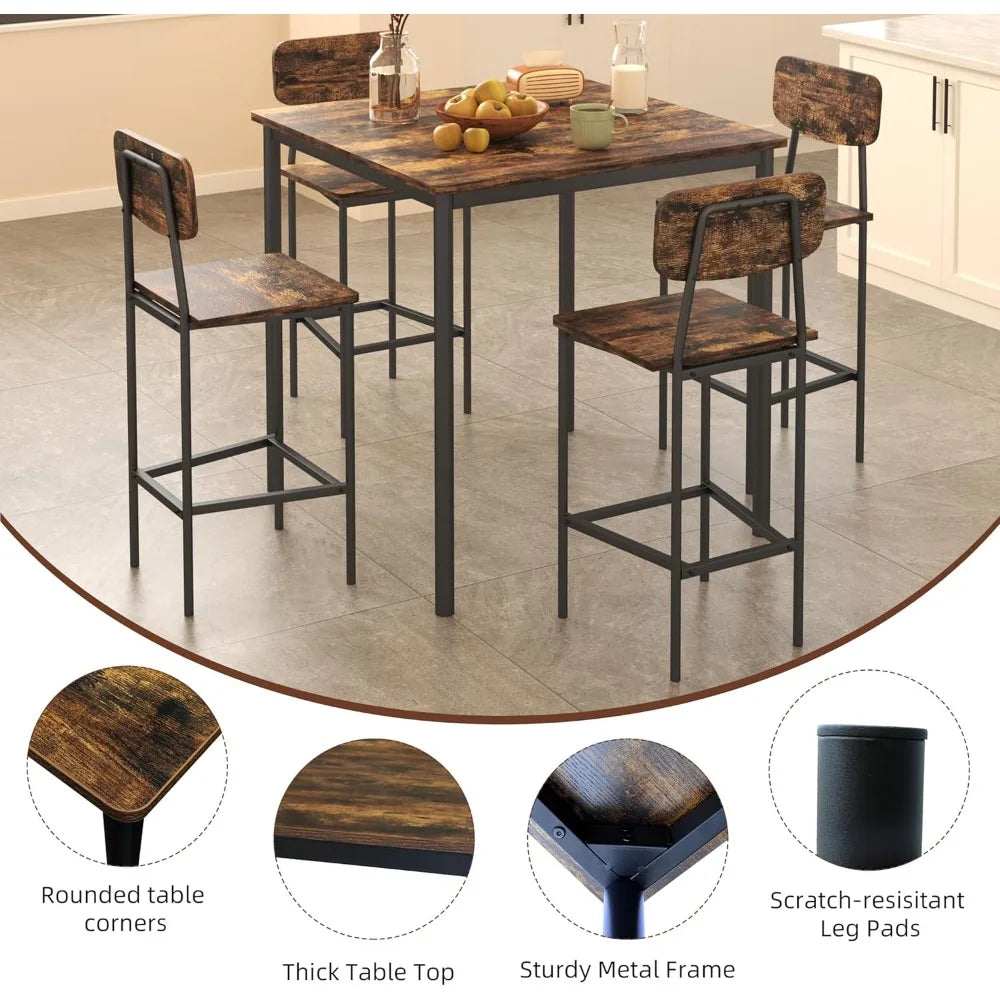 4-Person Industrial Dining Table Set
