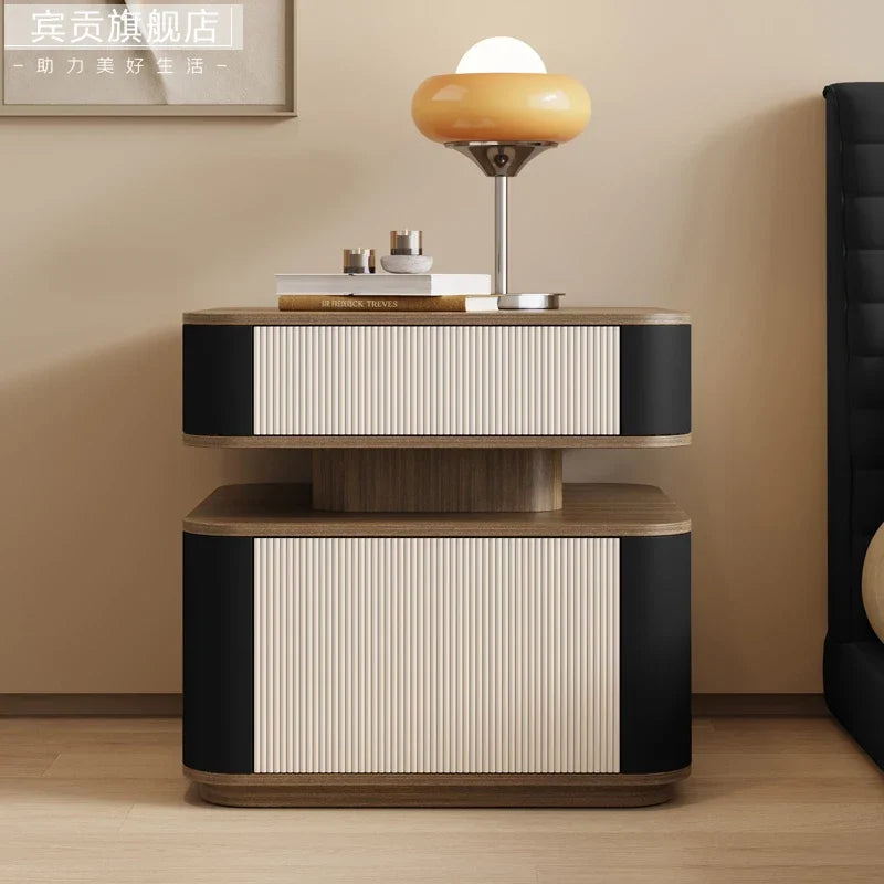 Minimalist Aesthetic Nightstand – Nordic Bedside Table with Drawers and Storage