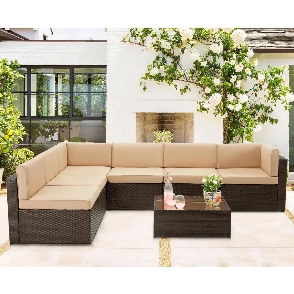 7-Piece Wicker Patio Sectional Set
