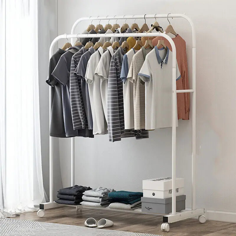 Double Rod Rolling Clothes Rack