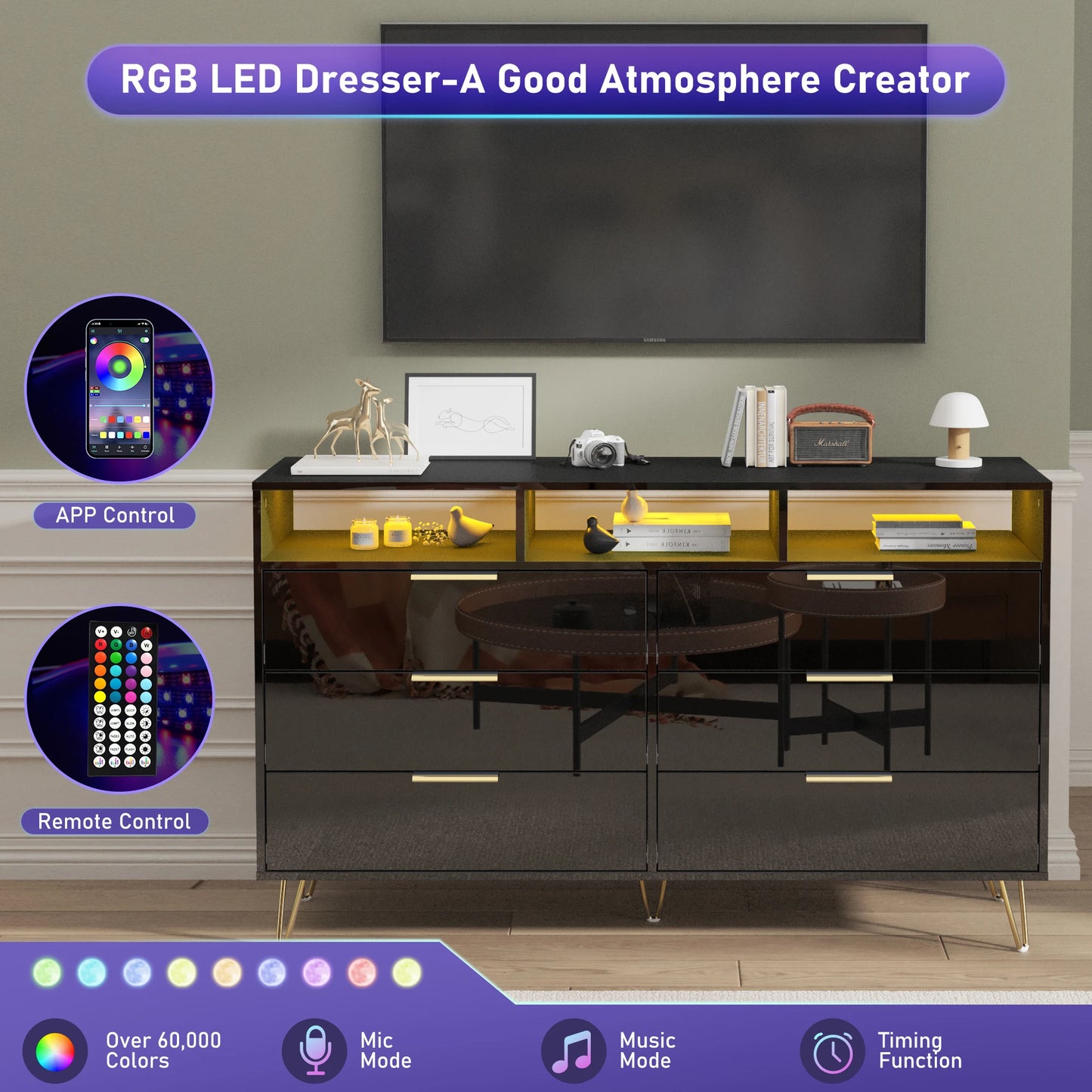 6 Drawer Bedroom Chest with LED Lighting