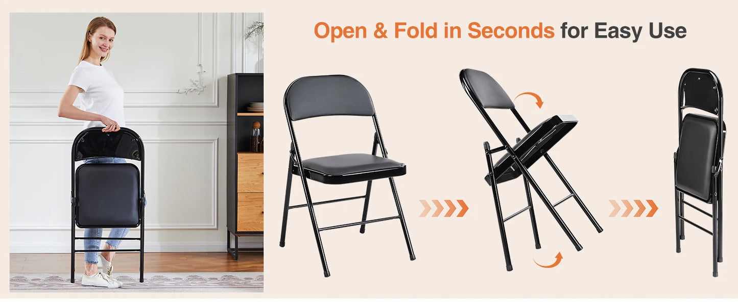 Leather Padded Folding Chairs (2 Pack)