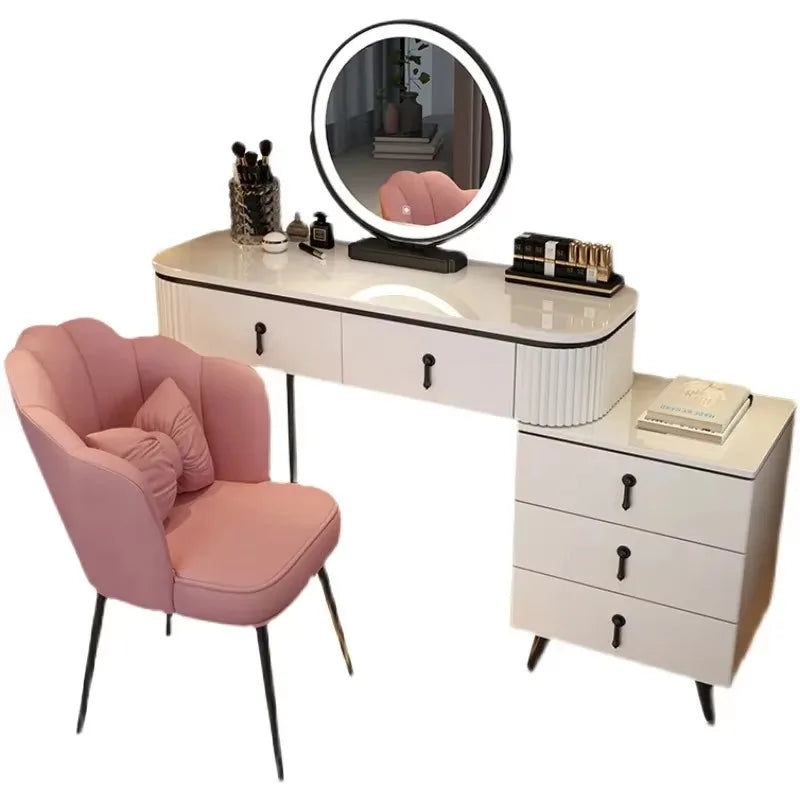 Adjustable Modern Vanity Table – Elegant European Makeup Desk with Mirror & Stool