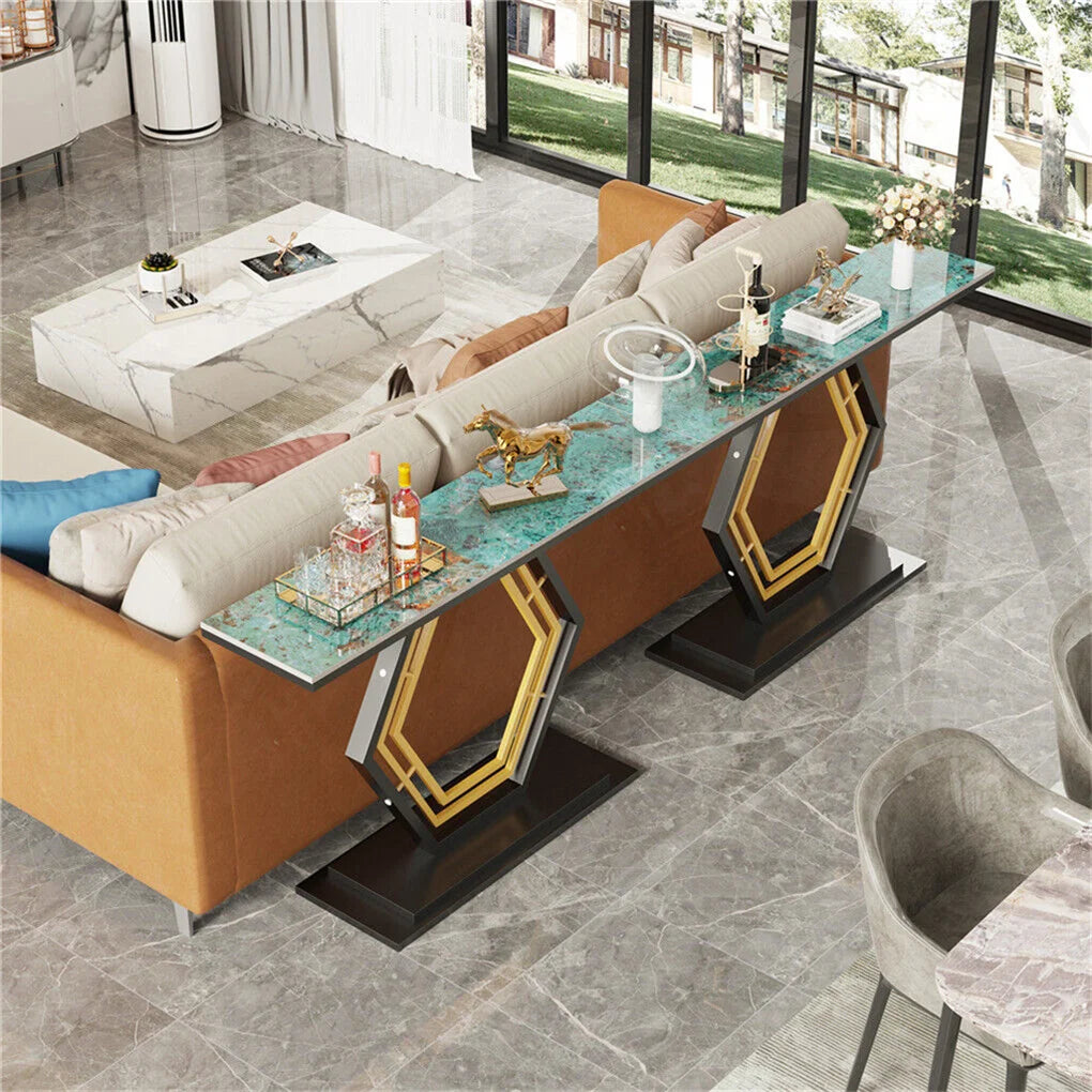 Marble Console Table with Geometric Base