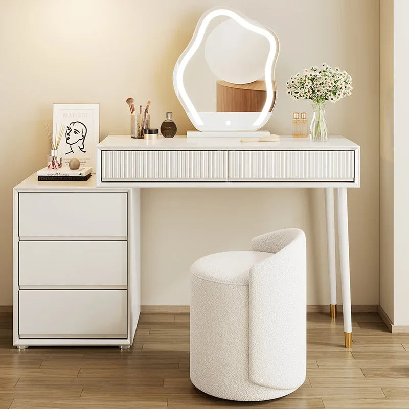 Vintage Nordic Vanity Table – Elegant Makeup Desk with Mirror & Stool