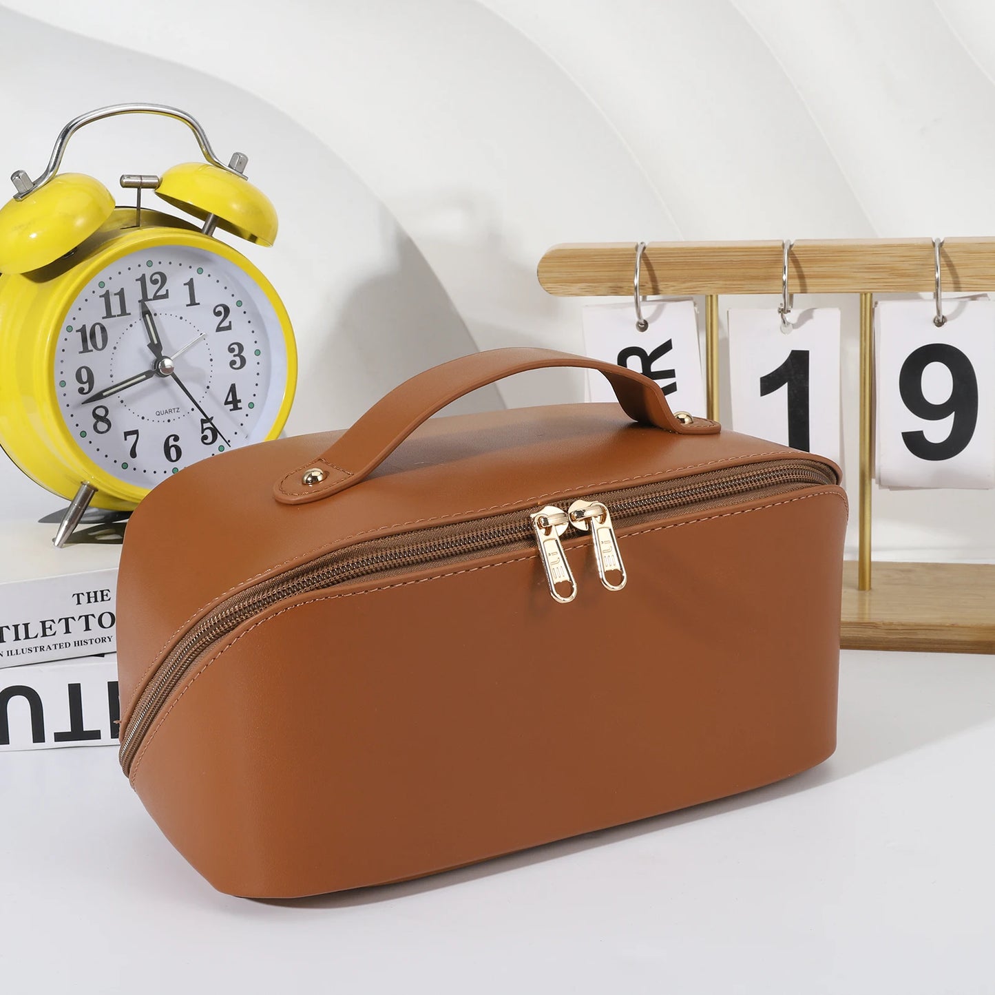 Travel Makeup Bag with Divider and Handle
