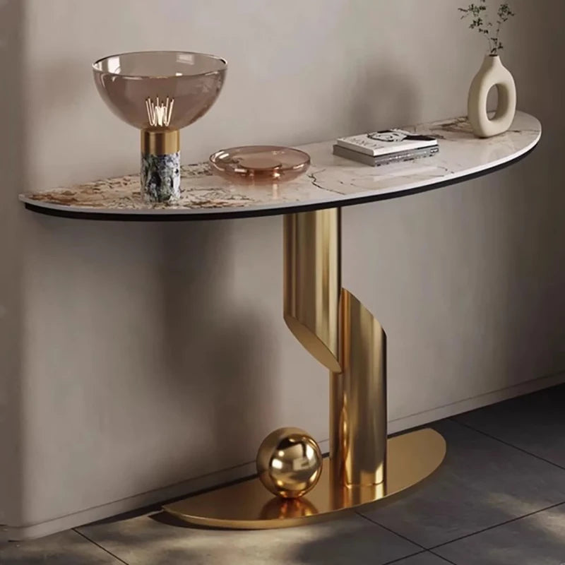 Modern Luxury Corner Console Table – Mid Century Metal Entryway Table for Hallway and Living Room