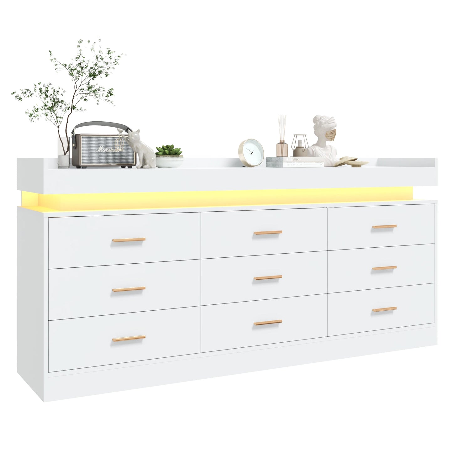 9-drawer chest with LED lighting and charging station