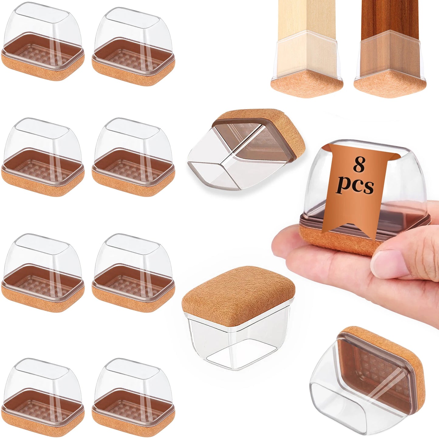Rectangle Chair Leg Floor Protectors with Felt Pads (8PCS)