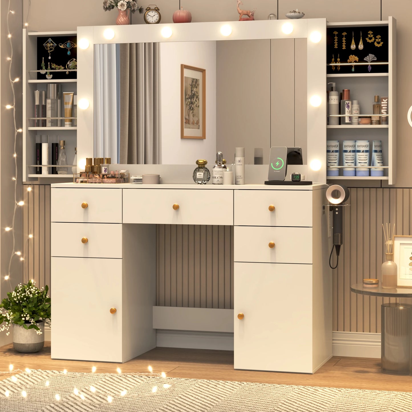 Large Vanity Desk with Lighted Mirror