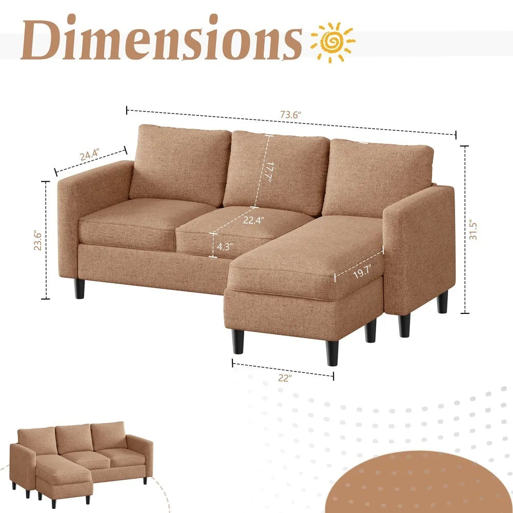 Compact L-Shaped Linen Sofa