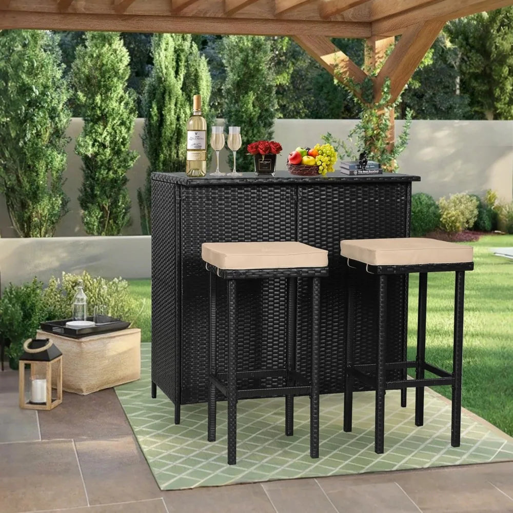 Wicker Patio Bar Set