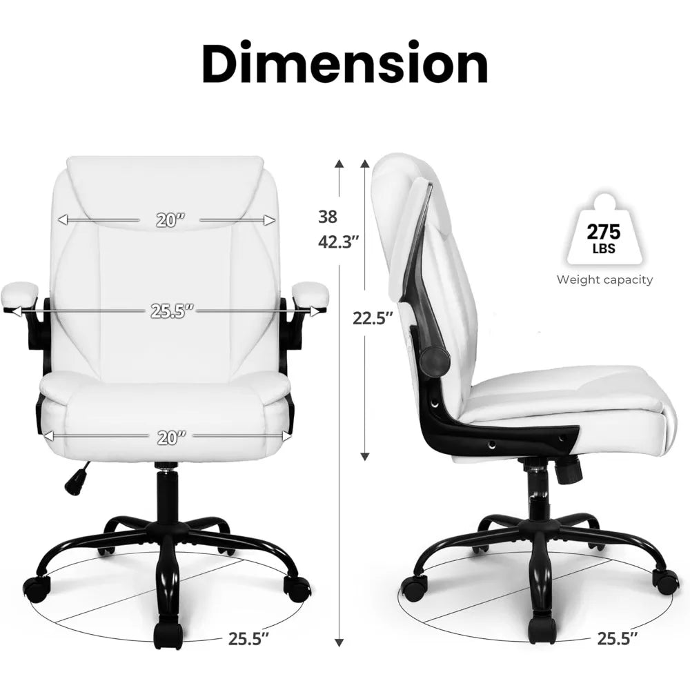 Ergonomic Leather Office Chair with Flip-Up Arms