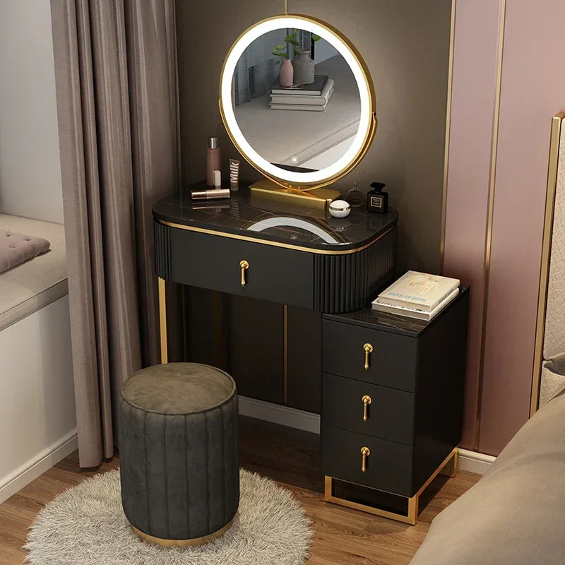 Simple Elegant Vanity Table – Nordic Vintage Makeup Desk with Mirror & Stool