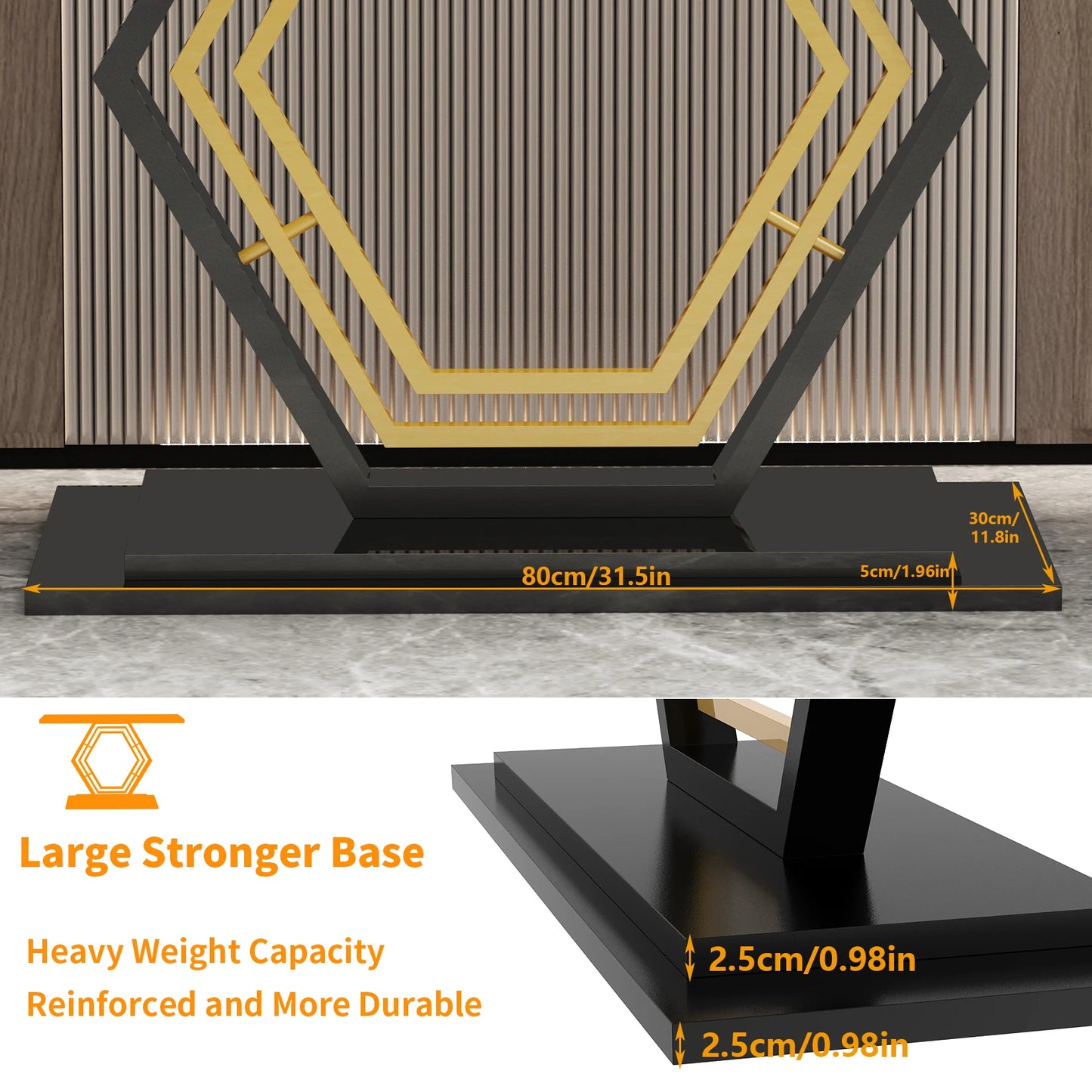 Marble Console Table with Geometric Base