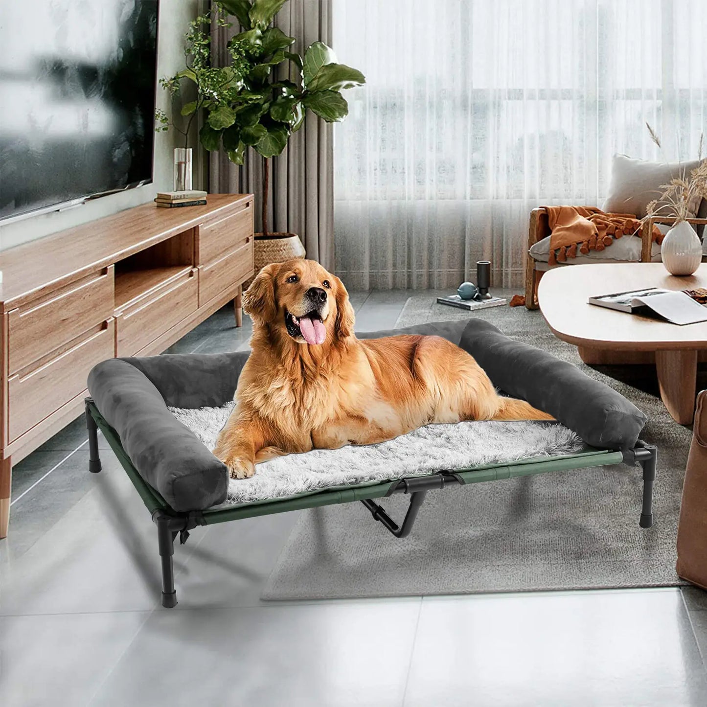 Elevated Cooling Dog Bed with Bolster