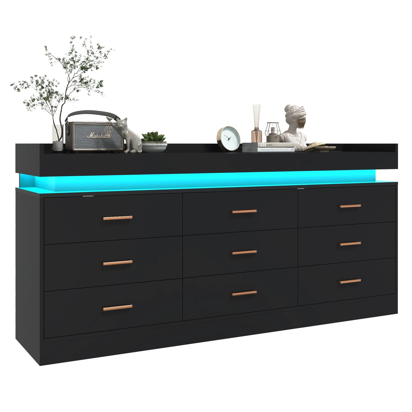 9-drawer chest with LED lighting and charging station