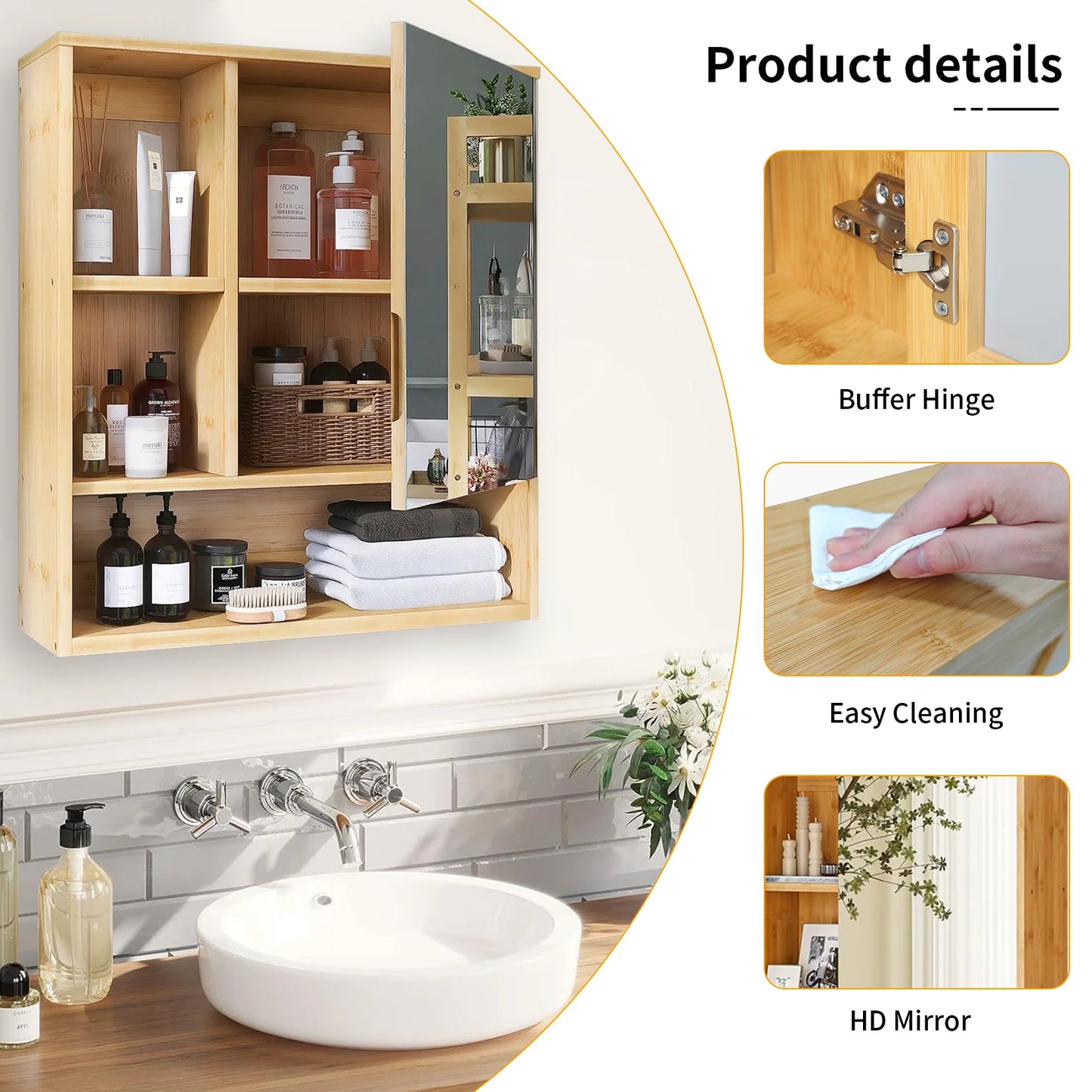 Bamboo Mirror Wall Cabinet