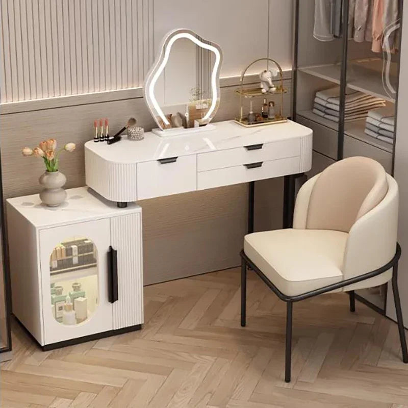 Classic White Vanity Table – European Makeup Desk with Mirror & Stool
